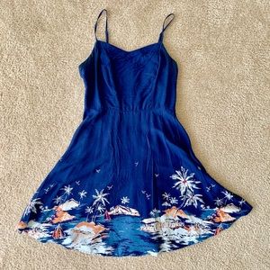 Navy Blue Fit & Flare Printed Cami Dress